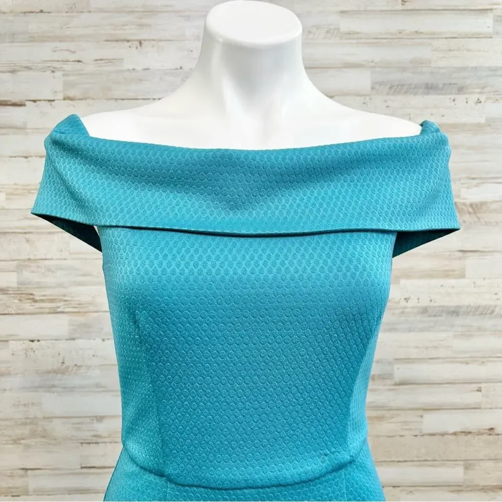 Slate & Willow Asymmetrical Off the Shoulder Dress Womens Size M Teal Jersey - Picture 3 of 16